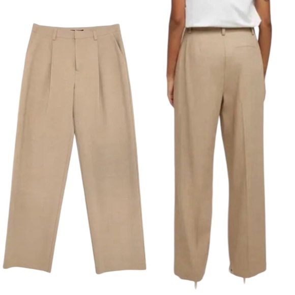 OAK + FORT Pants - OAK + FORT Pleated High Waisted Tan Pants Trousers